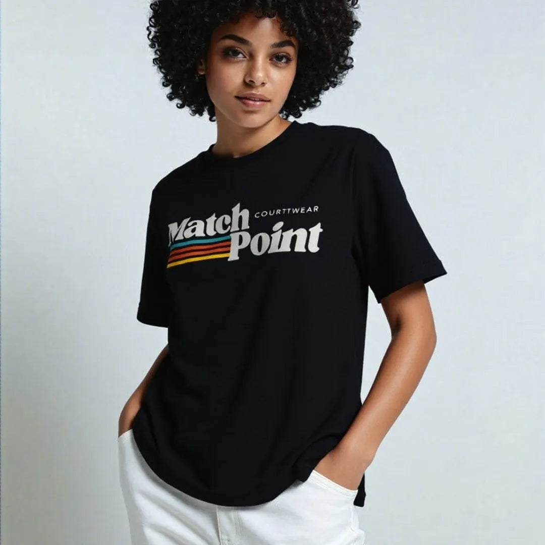 Men's black T-shirt with a 3D digital printed pattern, short sleeves, and a round neck.