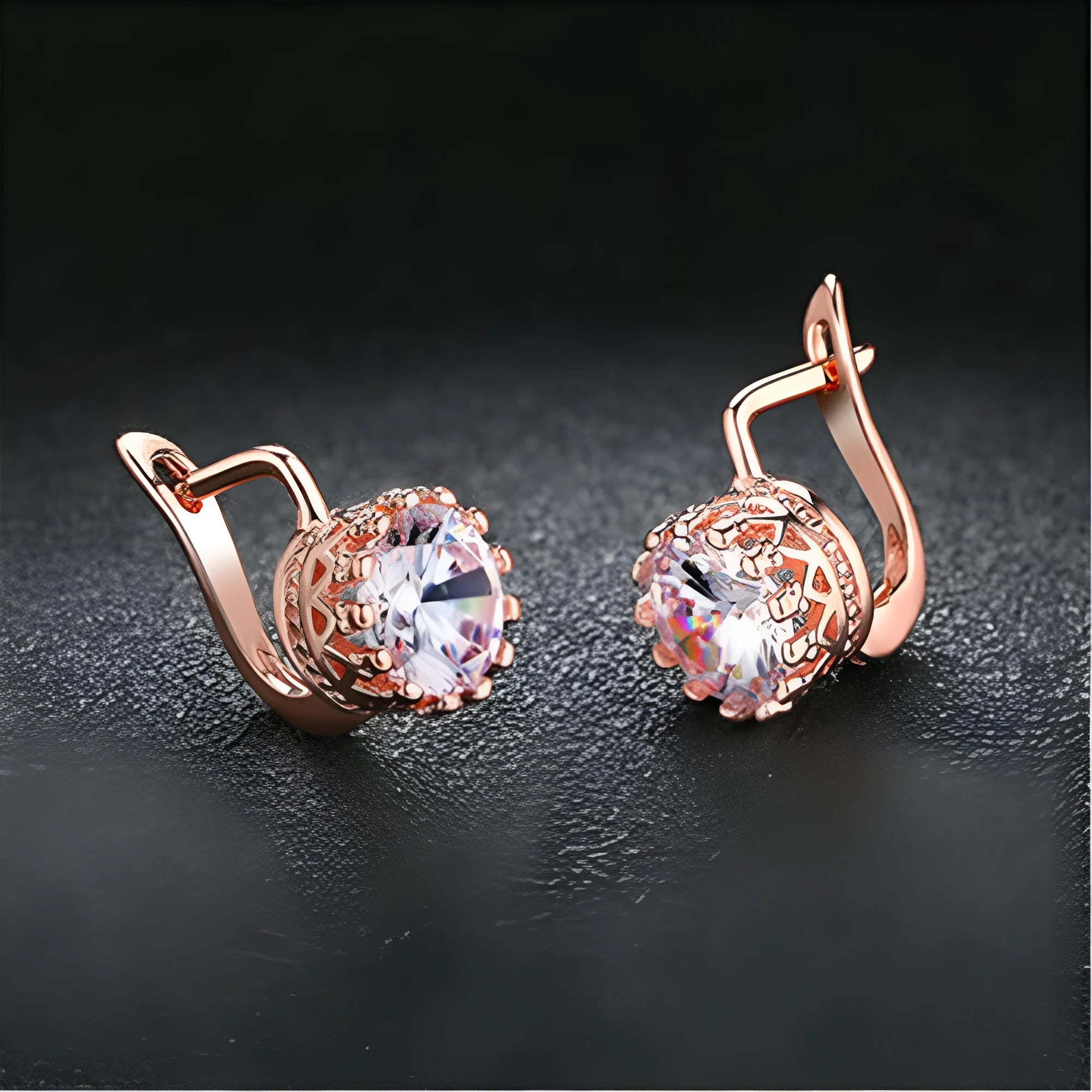Korean retro crown-shaped ear clips in rose gold and white gold colour options