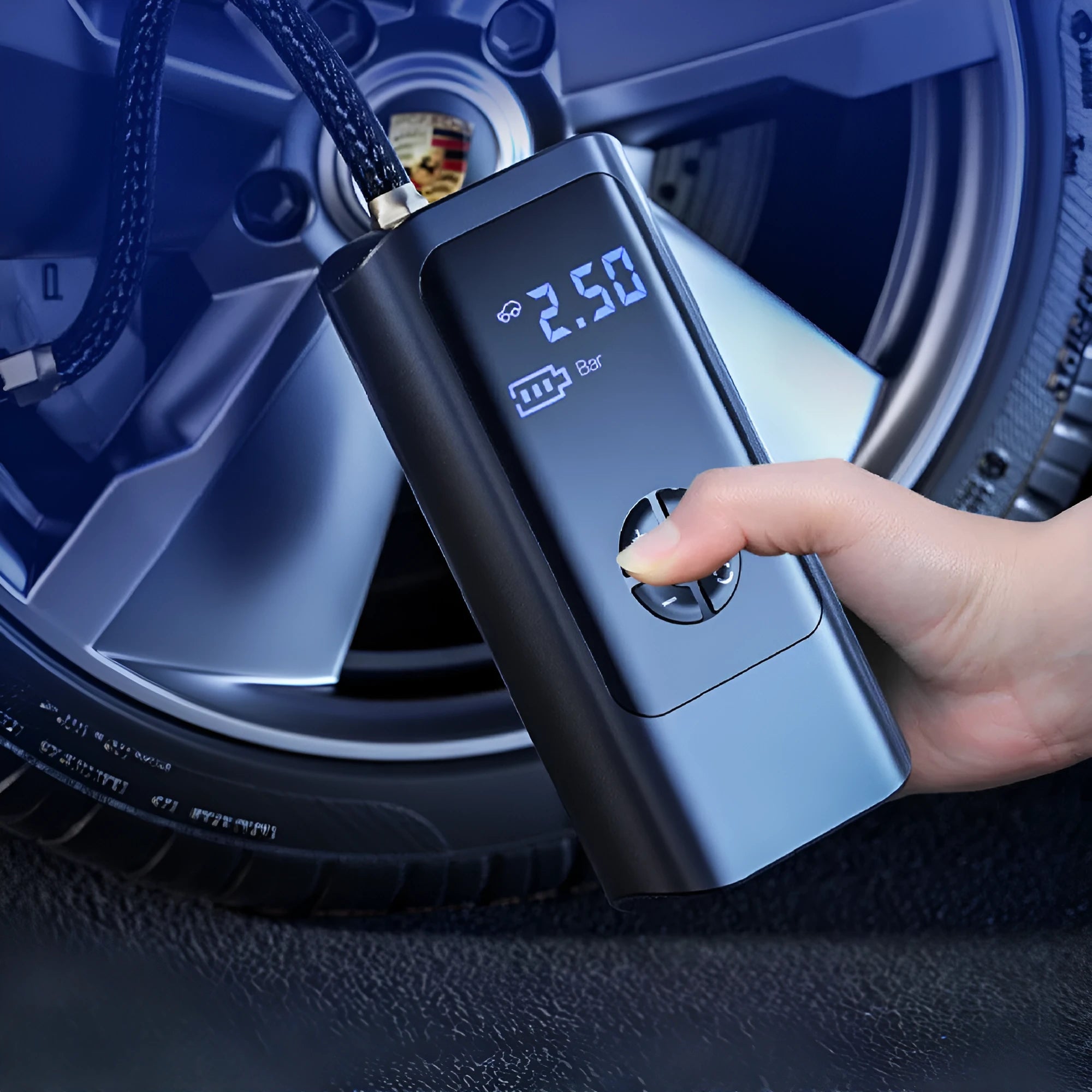 Intelligent digital display car wireless charging air compressor 120W 40L/min tyres ABS metal lighting SOS