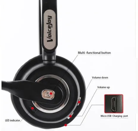 Over-ear Bluetooth headset with microphone for truck drivers and office noise cancellation
