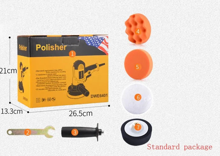 Yellow automotive polishing machine with 125mm disc on workbench