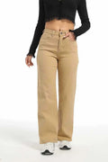 Women's straight leg jeans in wide leg style with high waist in apricot colour