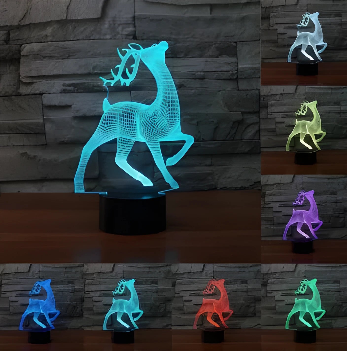 Deer 3D 7-colour touch control LED night illusion light with acrylic plate on ABS base, USB cable, fawn style