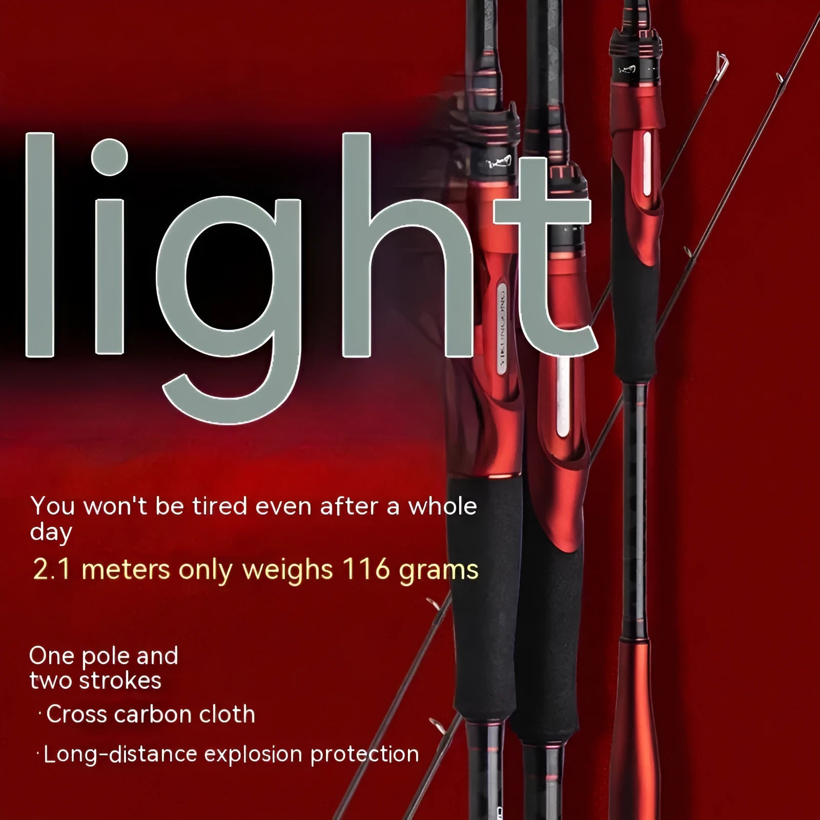 Carbon fishing rod showing straight handle and pikestaff grip options, with ultralight blank in 210cm and 240cm lengths.
