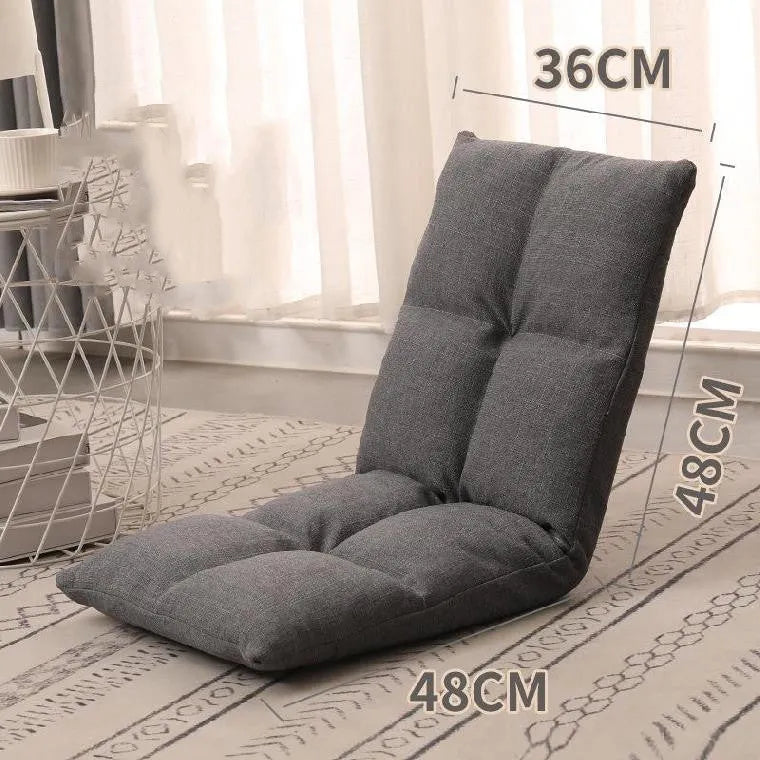 Adjustable floor lazy sofa in beige with 6-level backrest and high-elastic-sponge filling, shown in living room