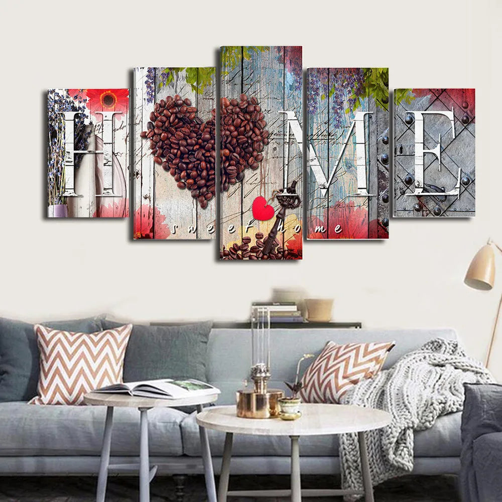 Red Home Sweet Home oil painting decoration boards in three sizes displayed together