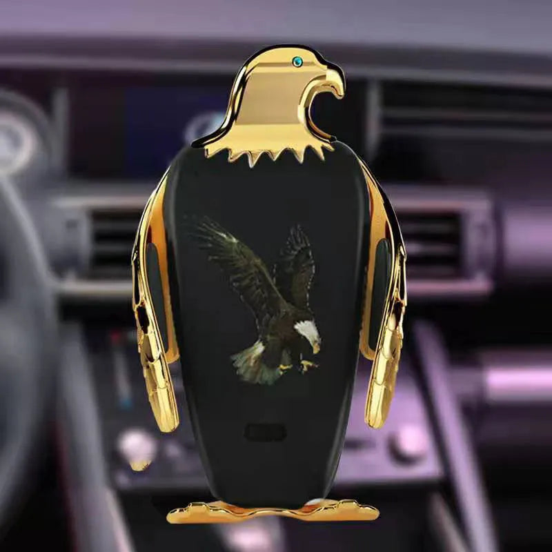 Wireless charging car phone holder with suction cup base in black and gold colour combination
