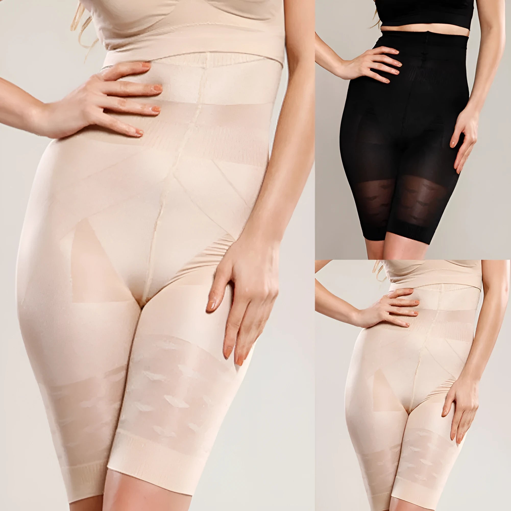 Women's seamless high waist shapewear short in black and nude colours for tummy control