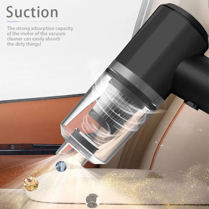 Wireless car vacuum cleaner with black ABS housing and washable filter cup