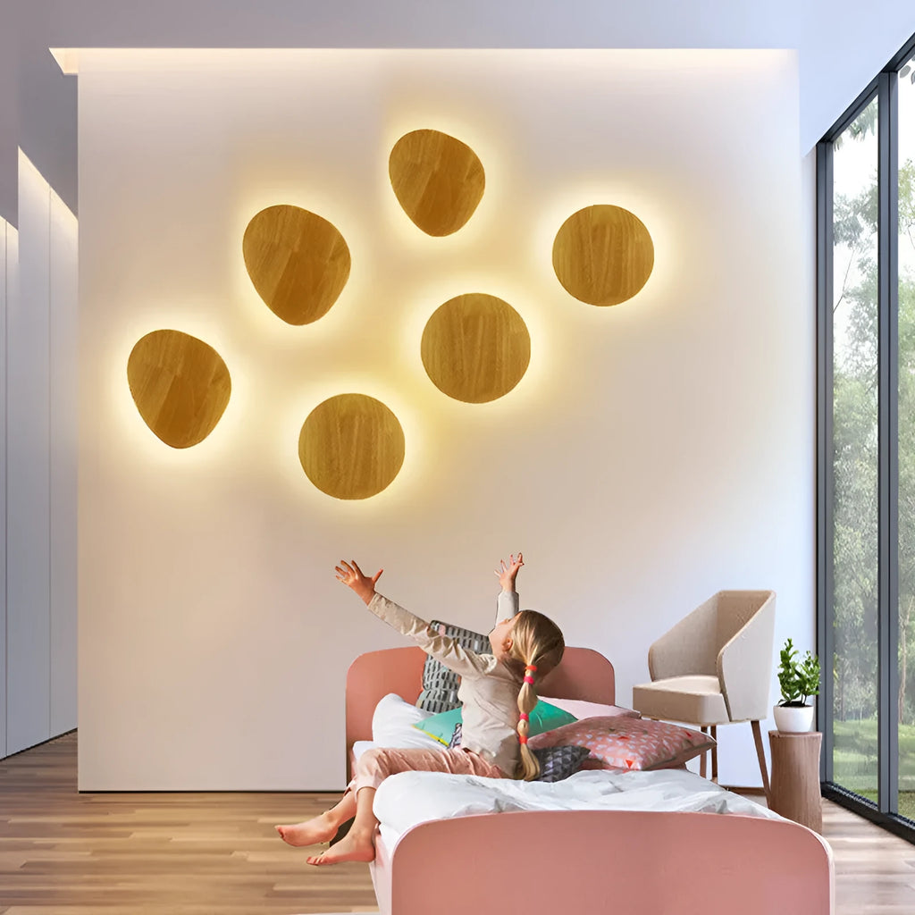 Modern log art wall lamp with wooden shade oval shape LED light