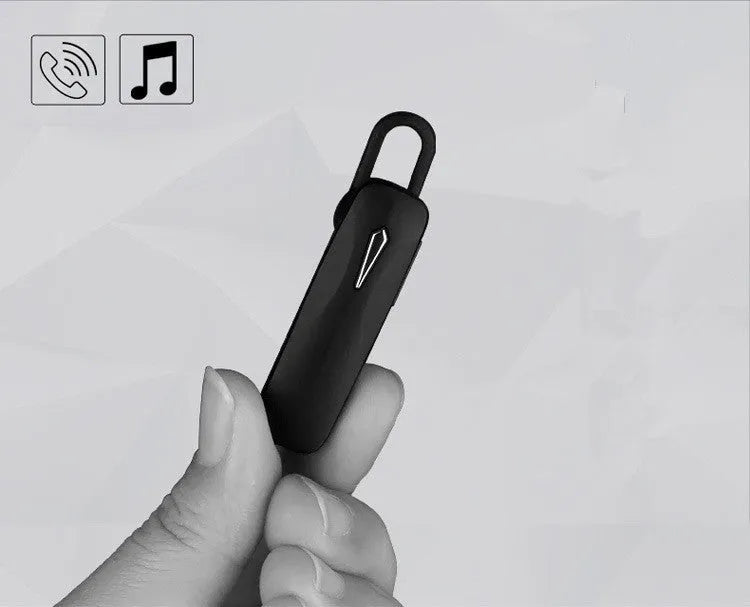 M163 black and white Bluetooth car headset for hands-free calls and music control.