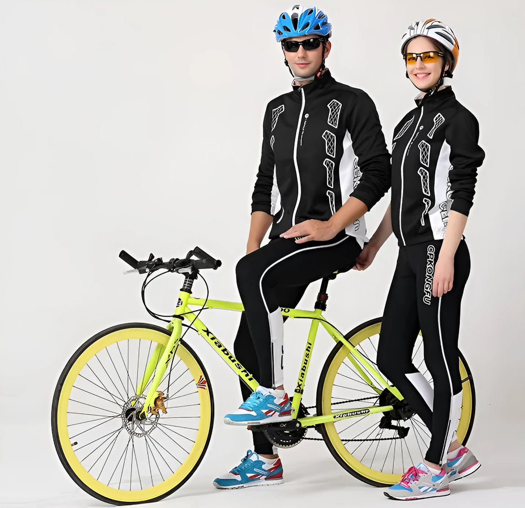 Long-sleeve bicycle Jersey suit set men women mountain bike team polyester thermal plain weave black yellow sizes