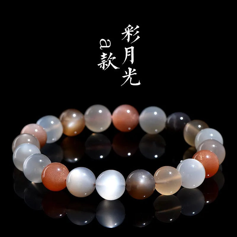 Natural colourful moonlight moonstone bracelet with 8mm single circle beads