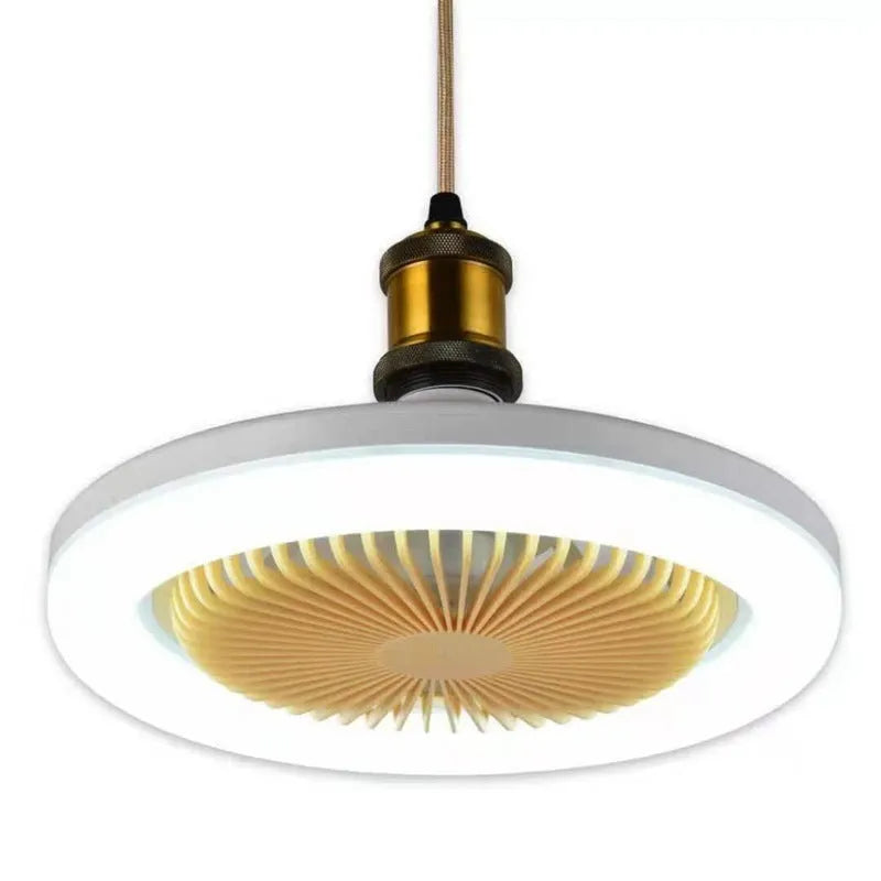 26cm round remote control ceiling fan with E27 30W LED lamp, plastic blades and shade, modern minimalist style