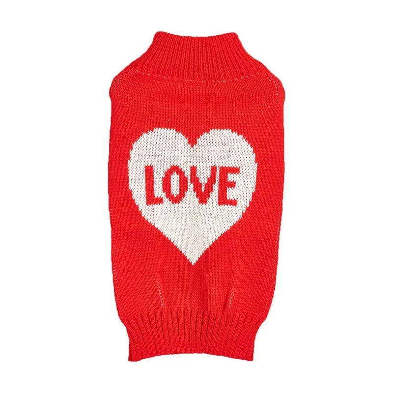 Fashion dog sweater with heart and bow design in acrylic knit fabric