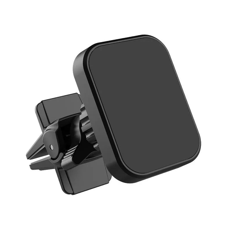 Black magnetic car phone holder mounted on vehicle air conditioning outlet