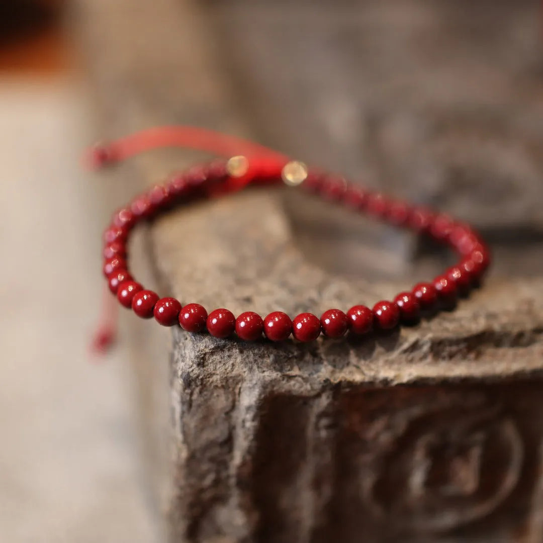 Natural raw ore cinnabar bracelet with purple gold sand design and geometric auspicious patterns