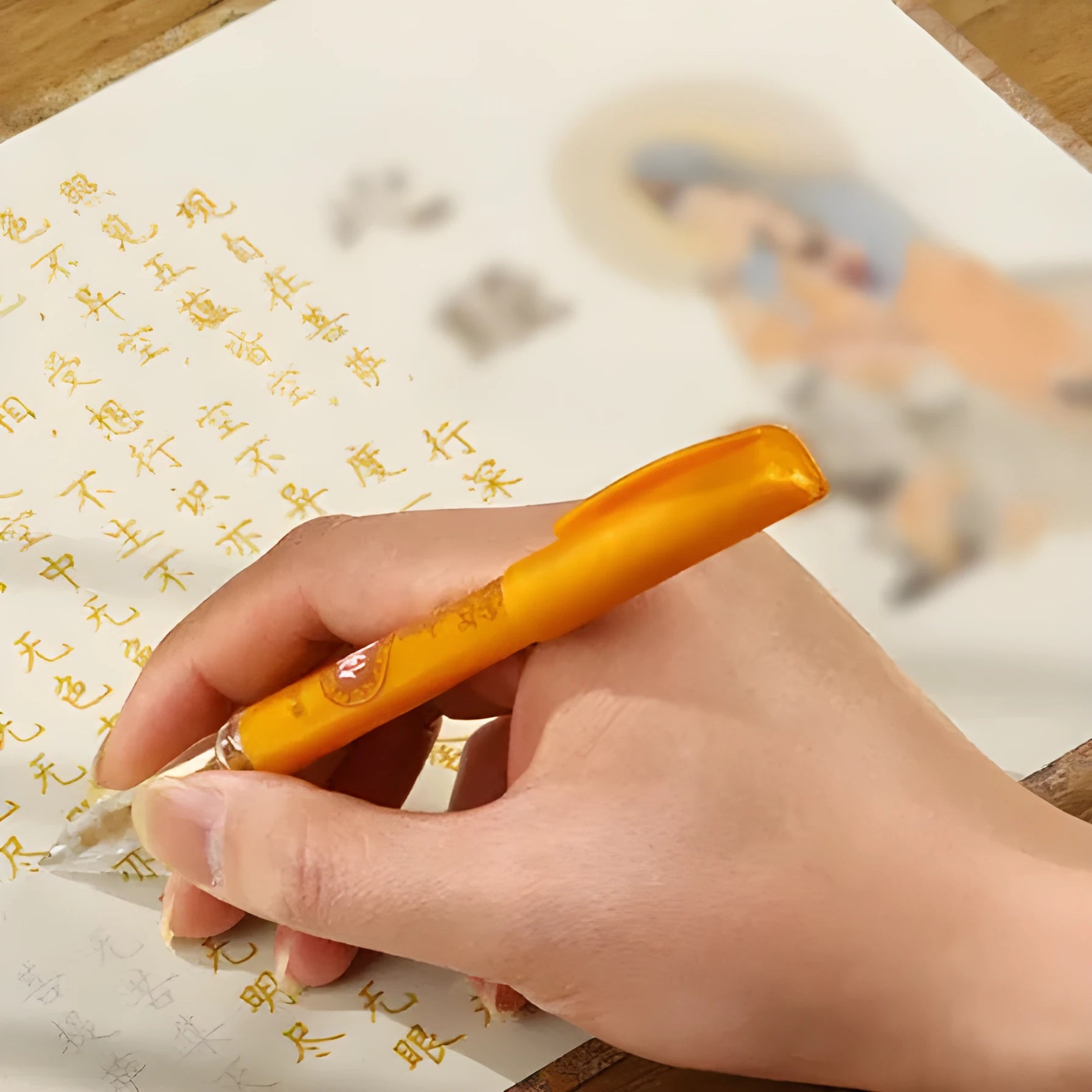 Hard-tipped pen and long paper sutra copy board for calligraphy meditation practice