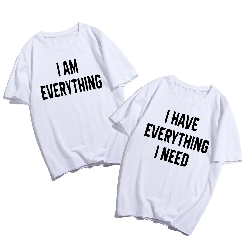Couples wearing matching cotton short sleeve t-shirts set in black and white colour options