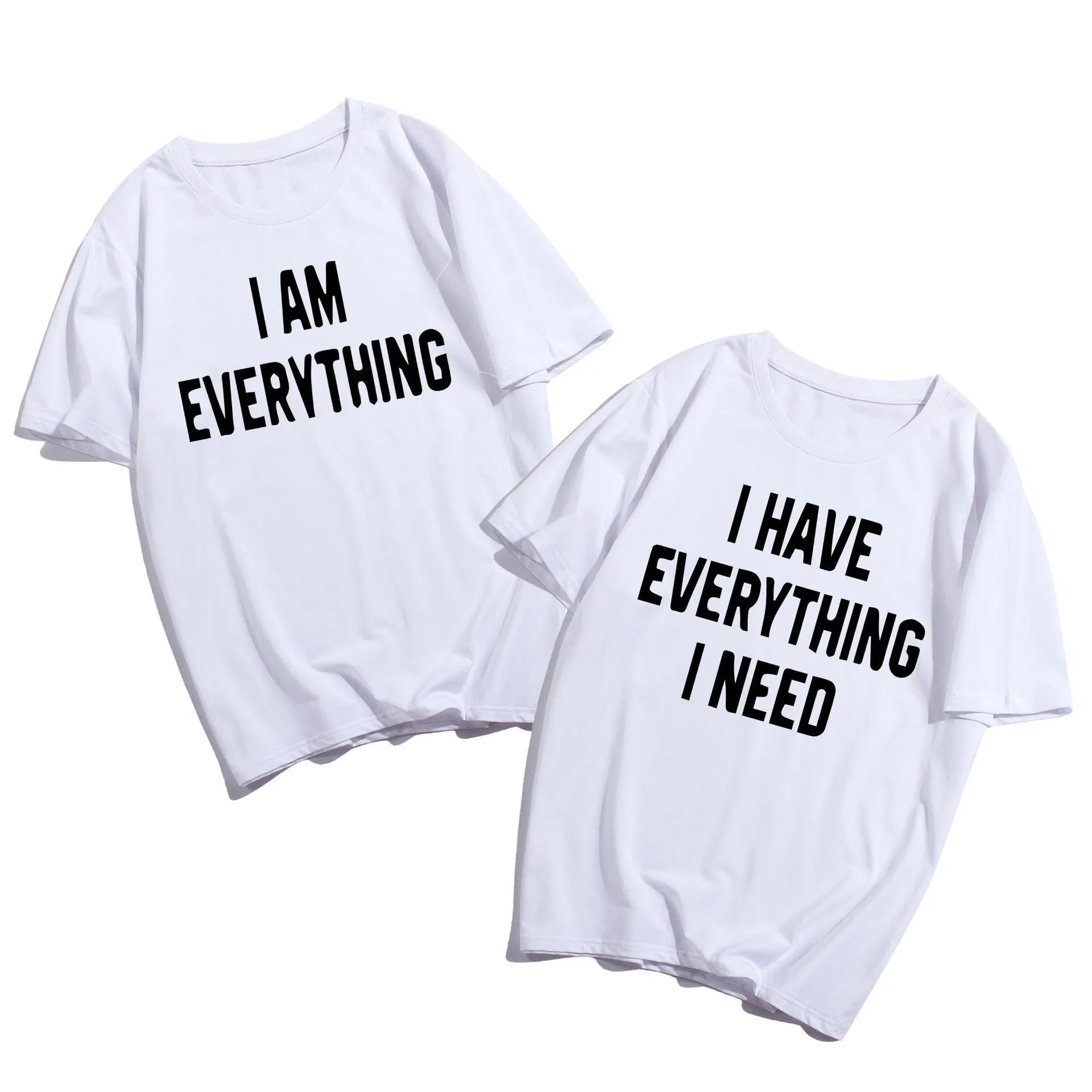 Couples wearing matching cotton short sleeve t-shirts set in black and white colour options