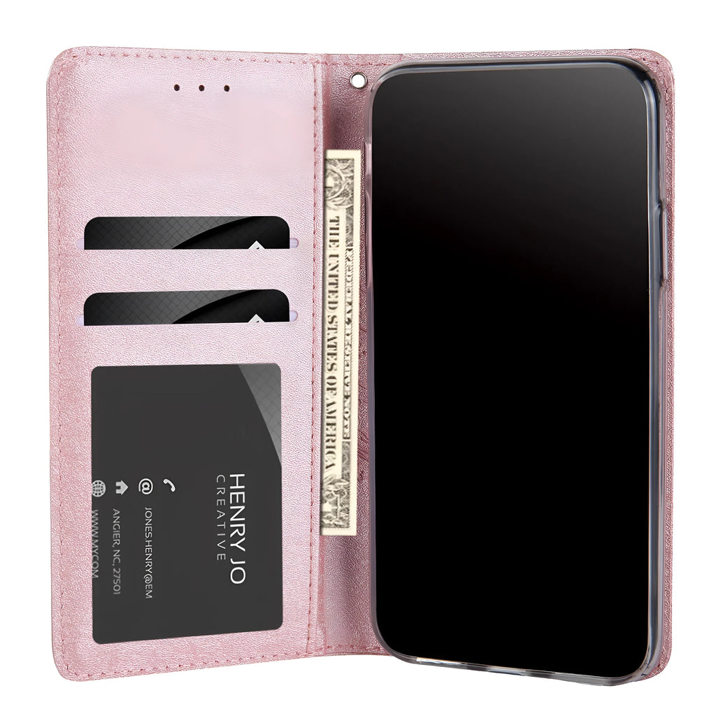 Apple flip phone case with card slots in PU leather for iPhone models