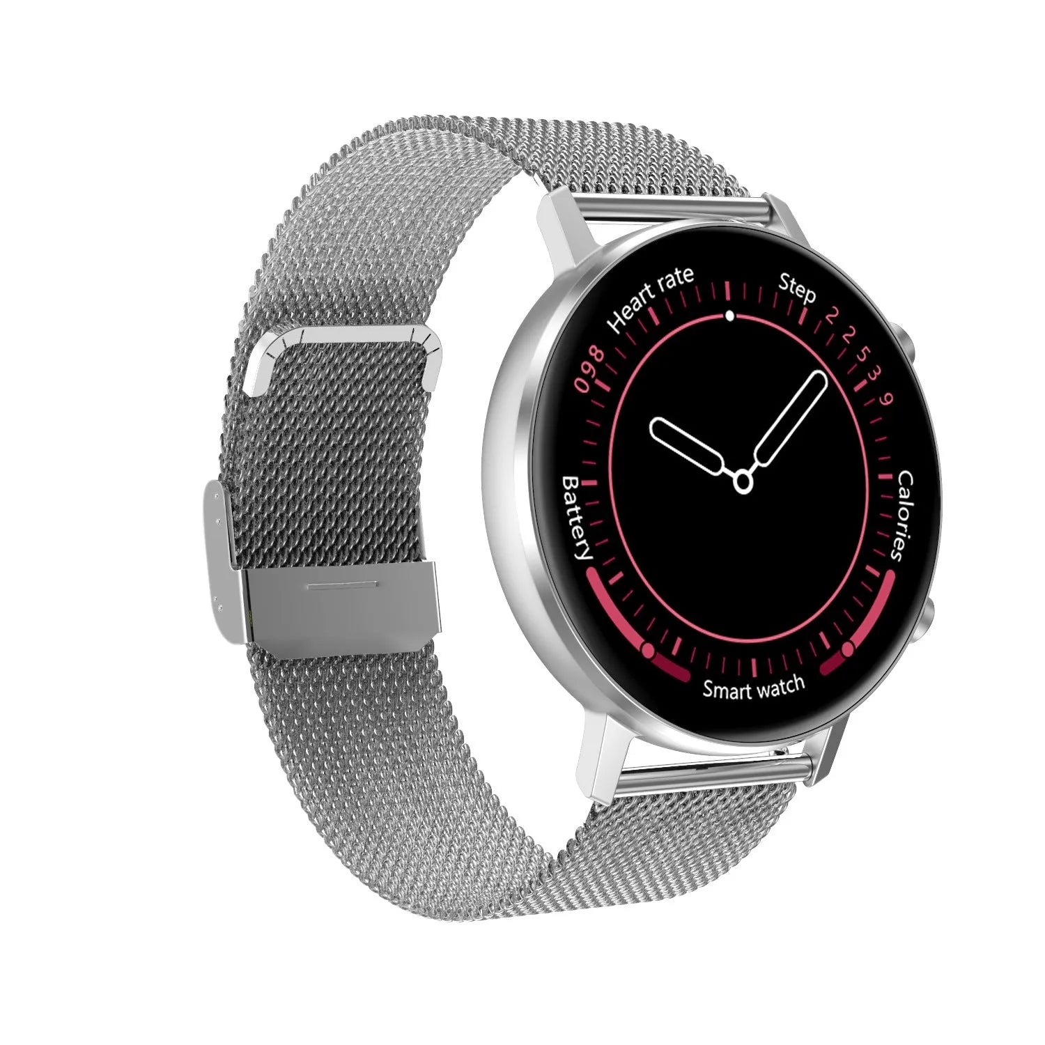 DT96 smart fitness bracelet with colour display and stainless steel strap in black, rose gold, or silver