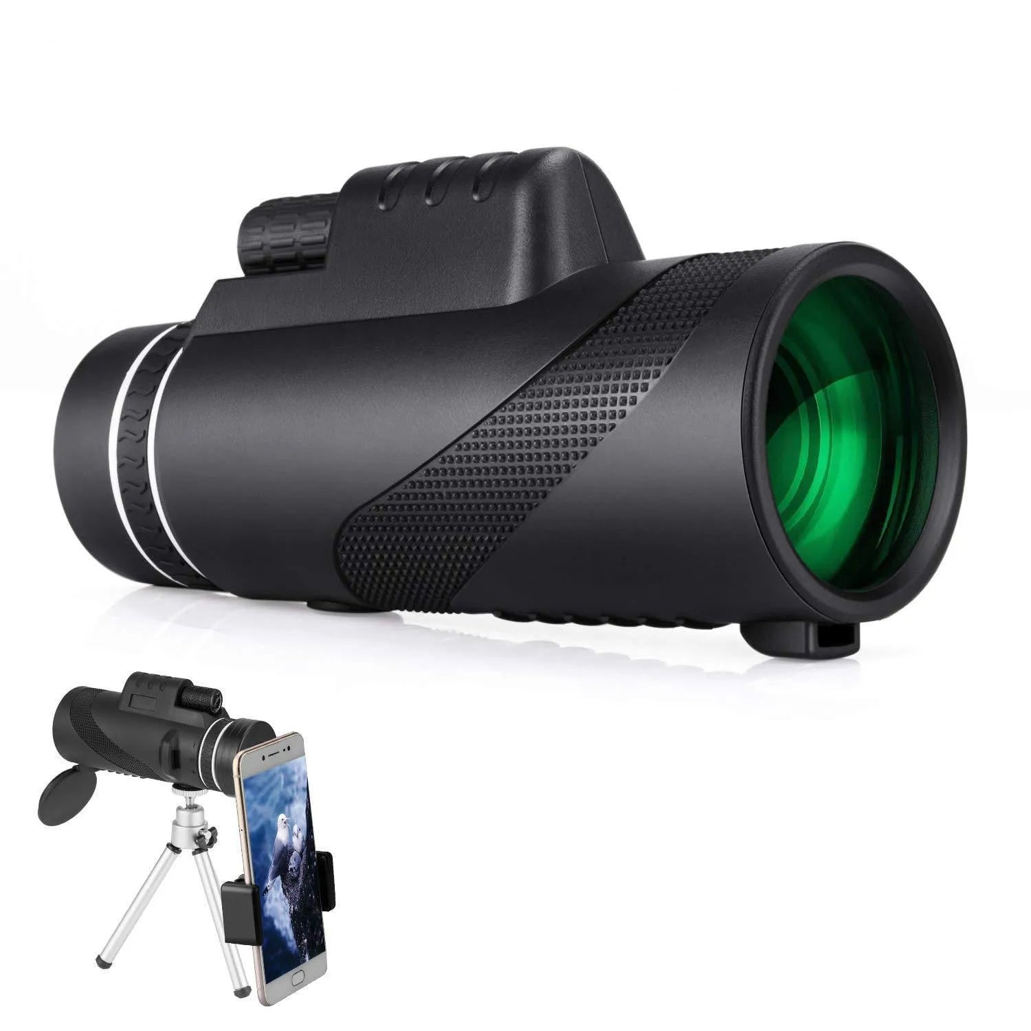 Black HD 40x60 monocular telescope showing 60mm objective lens and compact body design.