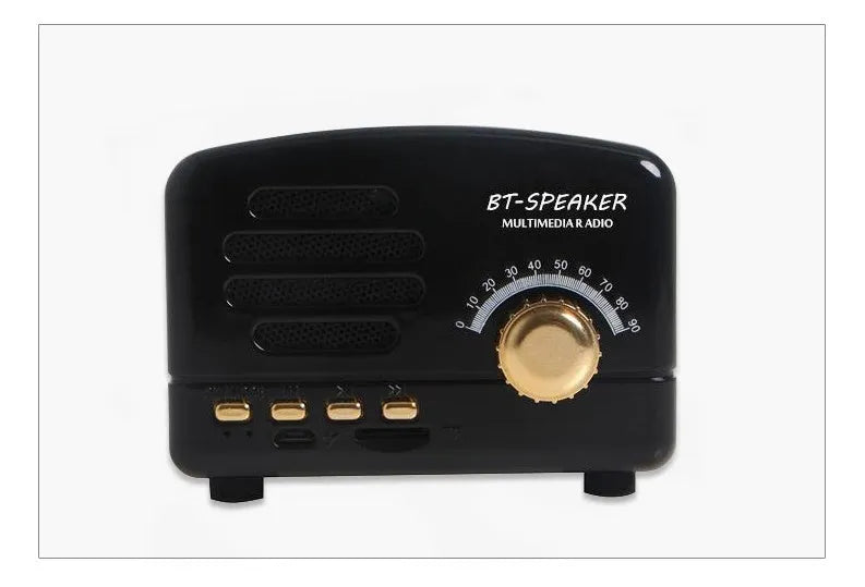 Compact vintage wood finish Bluetooth speaker in black, pink, or wood grain colour