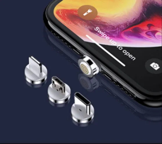 Black magnetic USB-C fast charging cable with side indicator lights for iPhone and Android devices