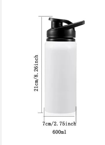 White aluminium sports water bottle for cycling with 600ml and 750ml capacity options.