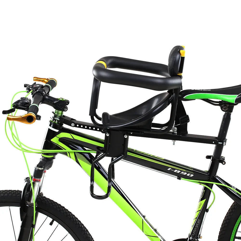 Front bicycle child seat in steel for mountain sports bikes available in black or white colour
