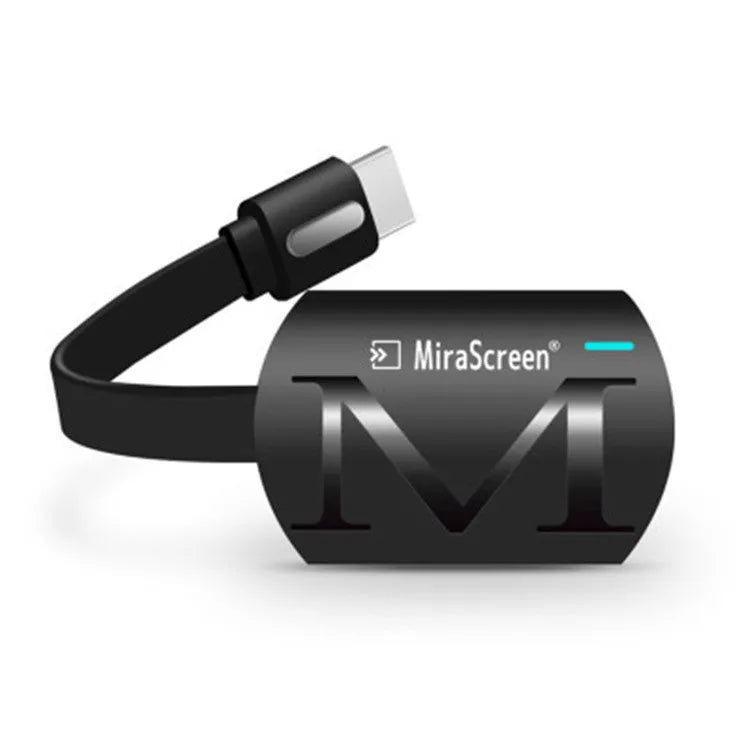 Small black USB HDMI dongle for smartphone screen mirroring with 1080p output.