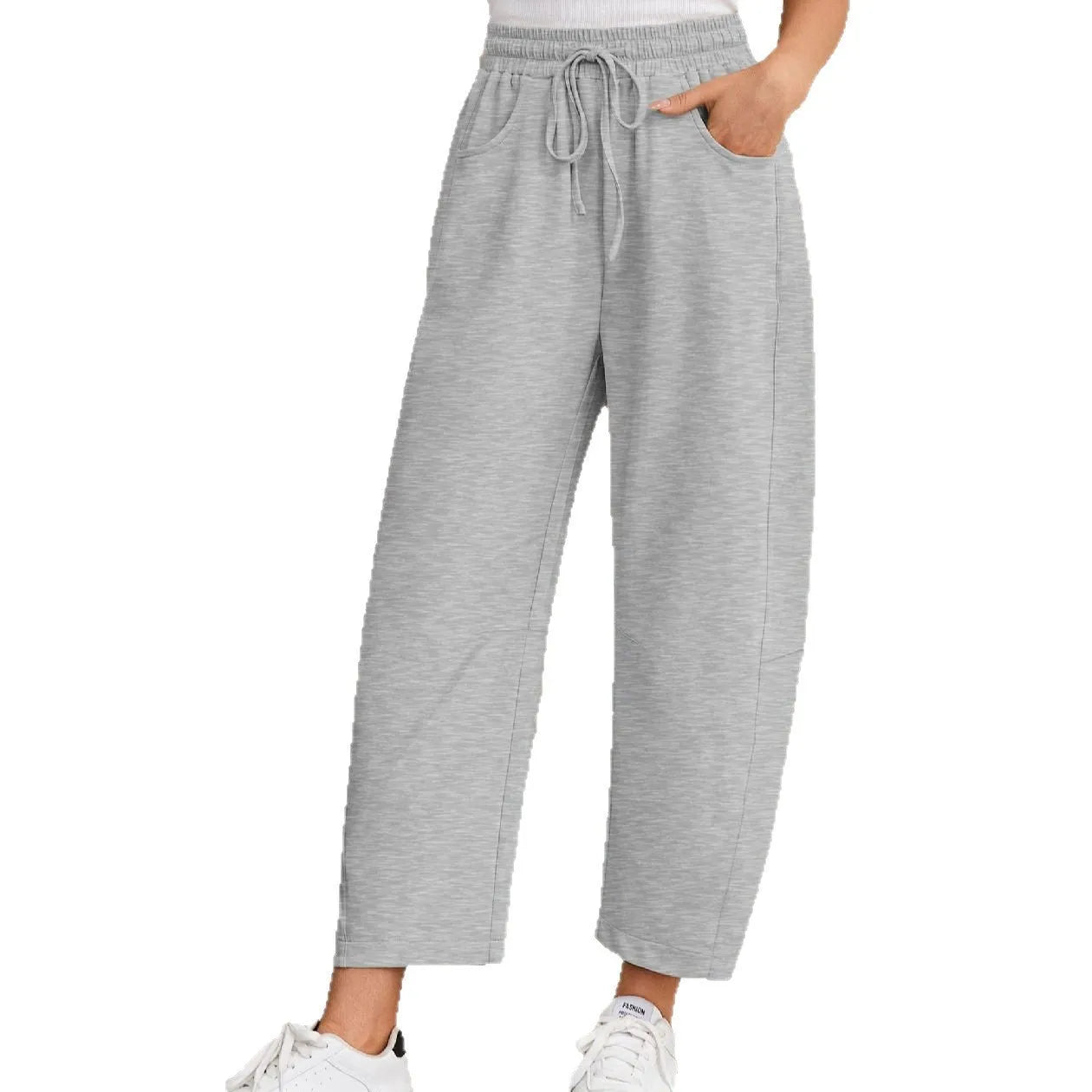 Loose cropped sweatpants with drawstring waist in cotton blend fabric for streetwear fashion