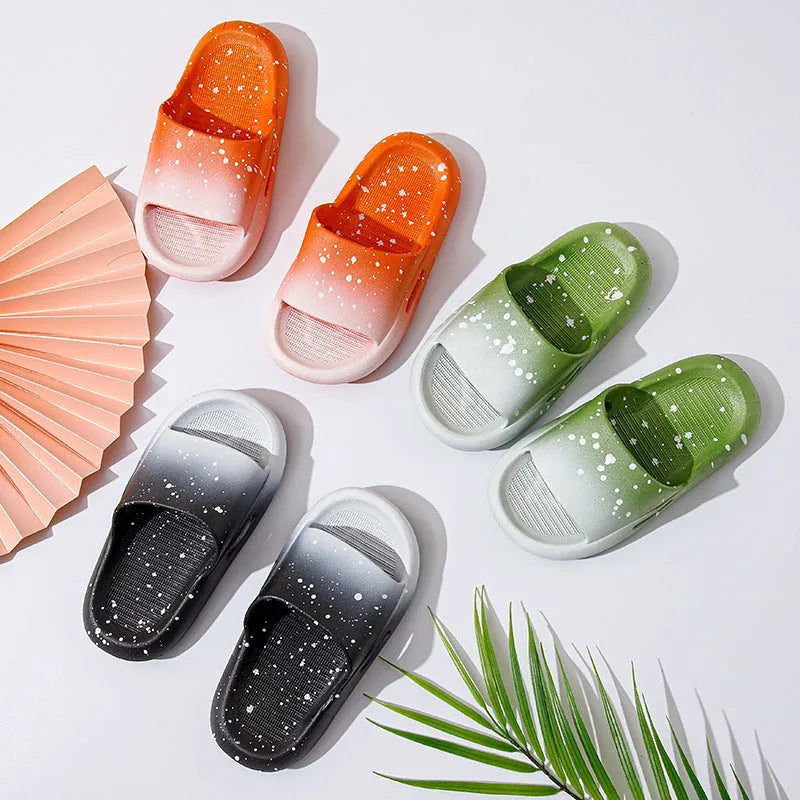 Children's gradient colour PVC summer slippers with non-slip soles shown in multiple colour options.