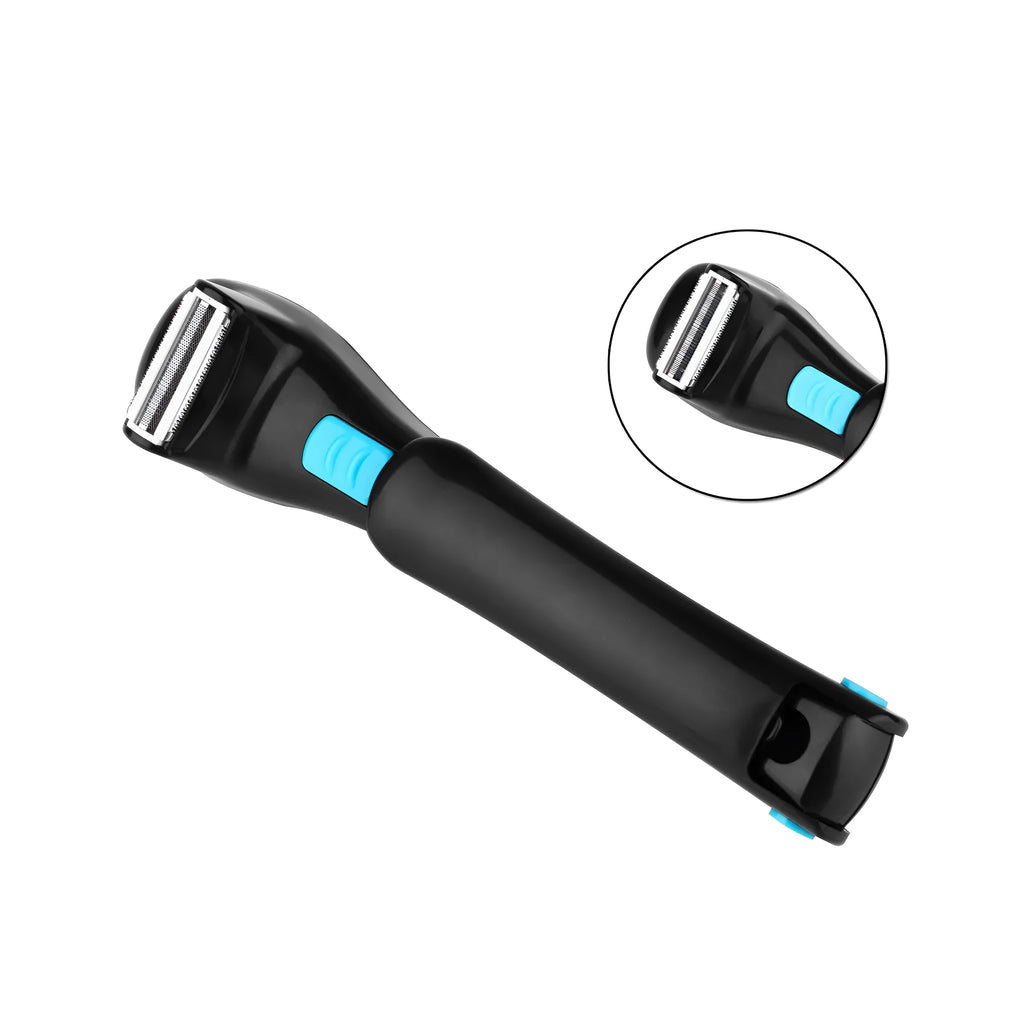 Battery powered back electric shaver with collapsible long handle in black