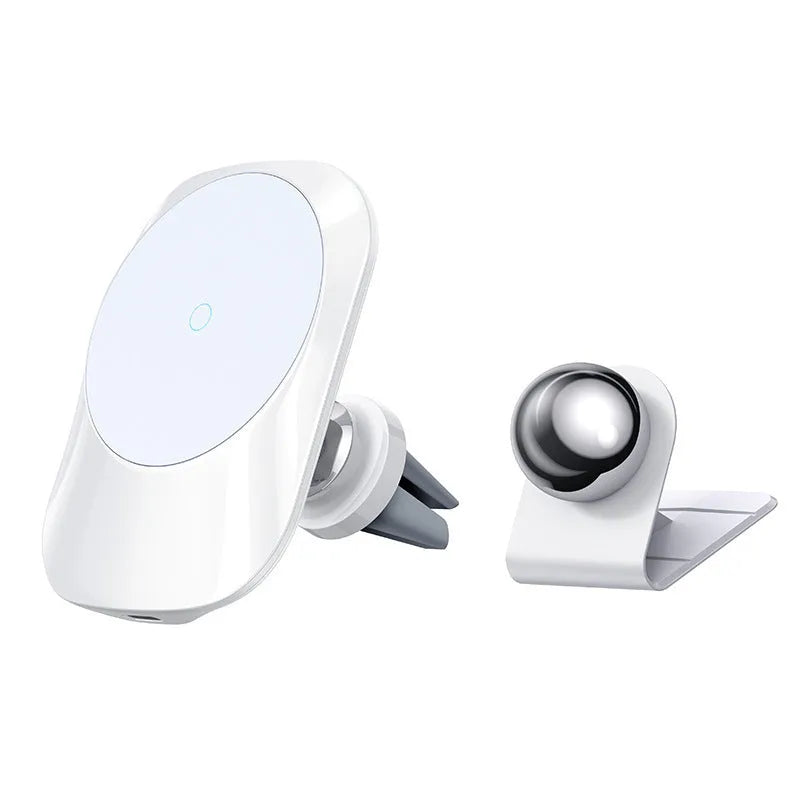 CH-707 black magnetic car wireless charger with air vent mount and centre console base.