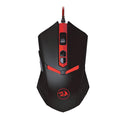 Black and red USB wired optical gaming mouse with six buttons and ergonomic shape