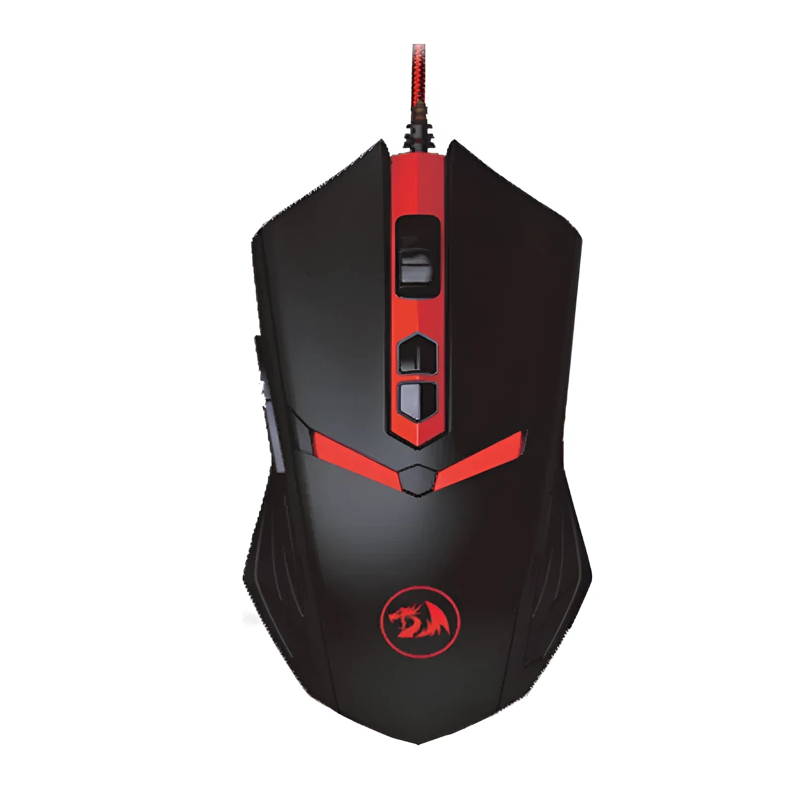 Black and red USB wired optical gaming mouse with six buttons and ergonomic shape