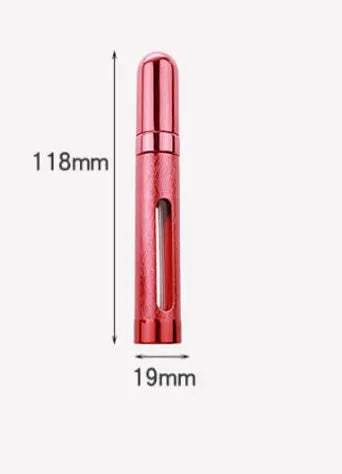 Slim 12ml aluminium travel perfume bottle in six colour options: blue, gold, pink, red, silver, violet.