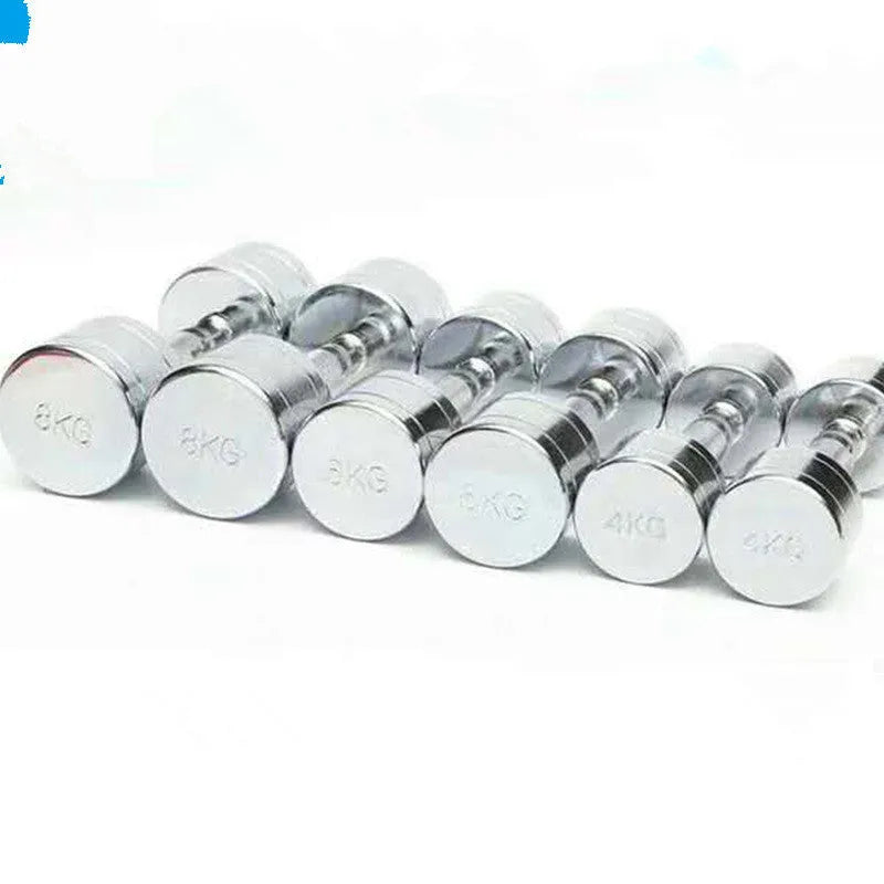 Silver pure steel dumbbell with electroplated finish and ergonomic handle, 1kg weight