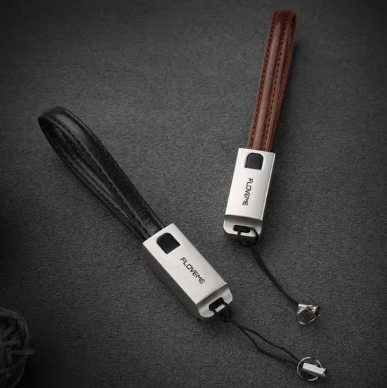 20cm leather USB C to Lightning charging cable with zinc alloy connector in black colour