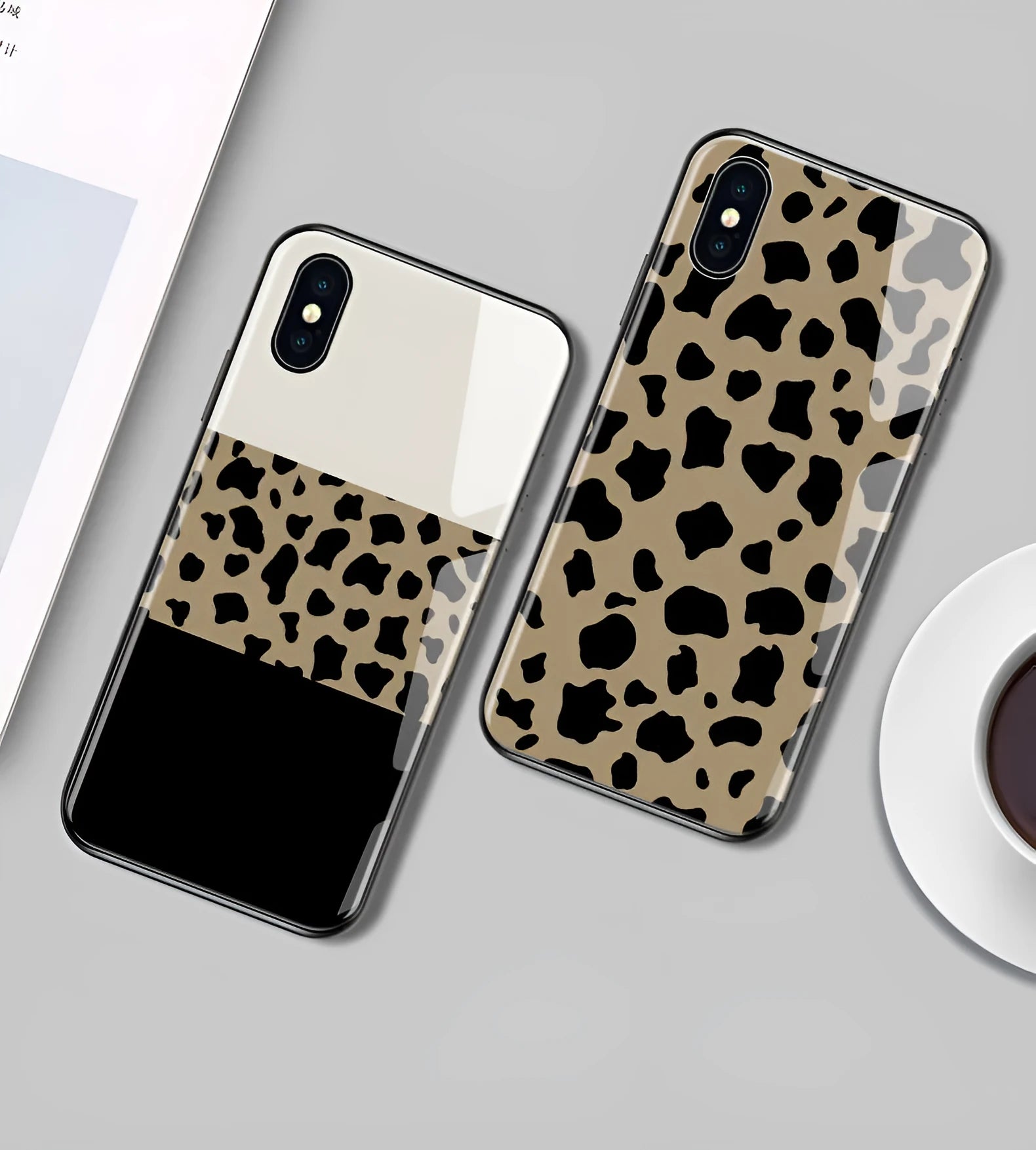 Leopard glass phone case back cover with striped luxury design for iPhone 11 Pro Max
