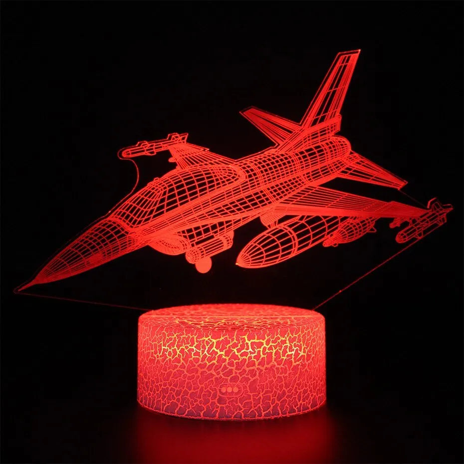 Cartoon airplane-shaped night light with a touch switch on a white acrylic base.