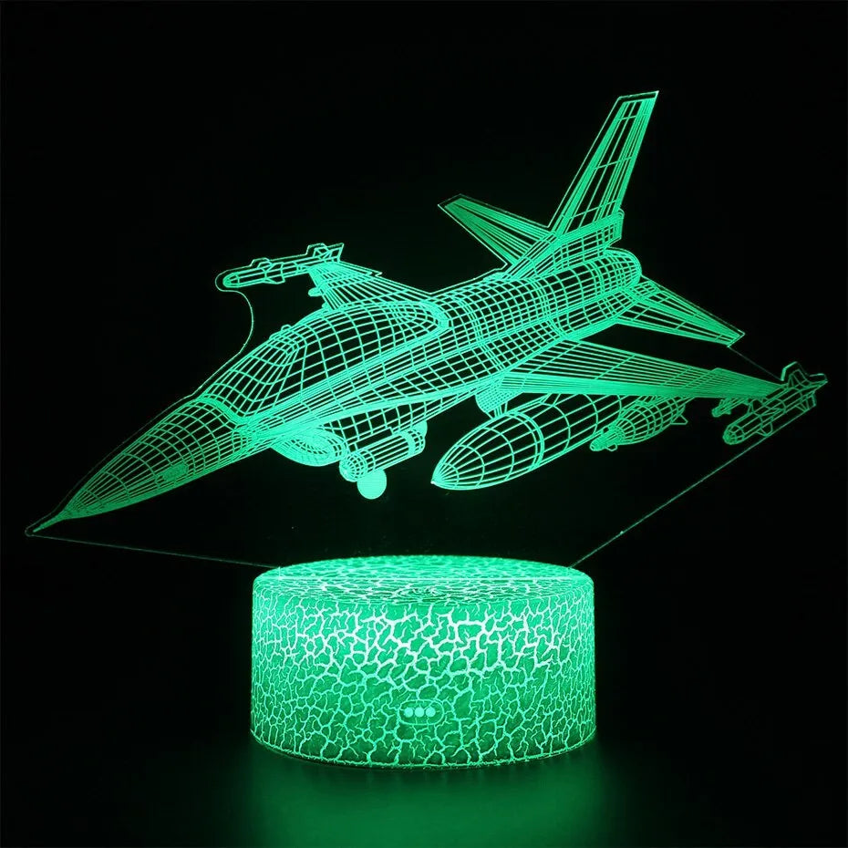 Cartoon airplane-shaped night light with a touch switch on a white acrylic base.