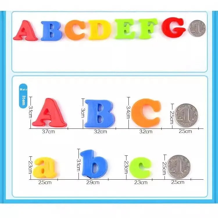 78 piece magnetic early education alphabet and pinyin sticker set on a magnetic board