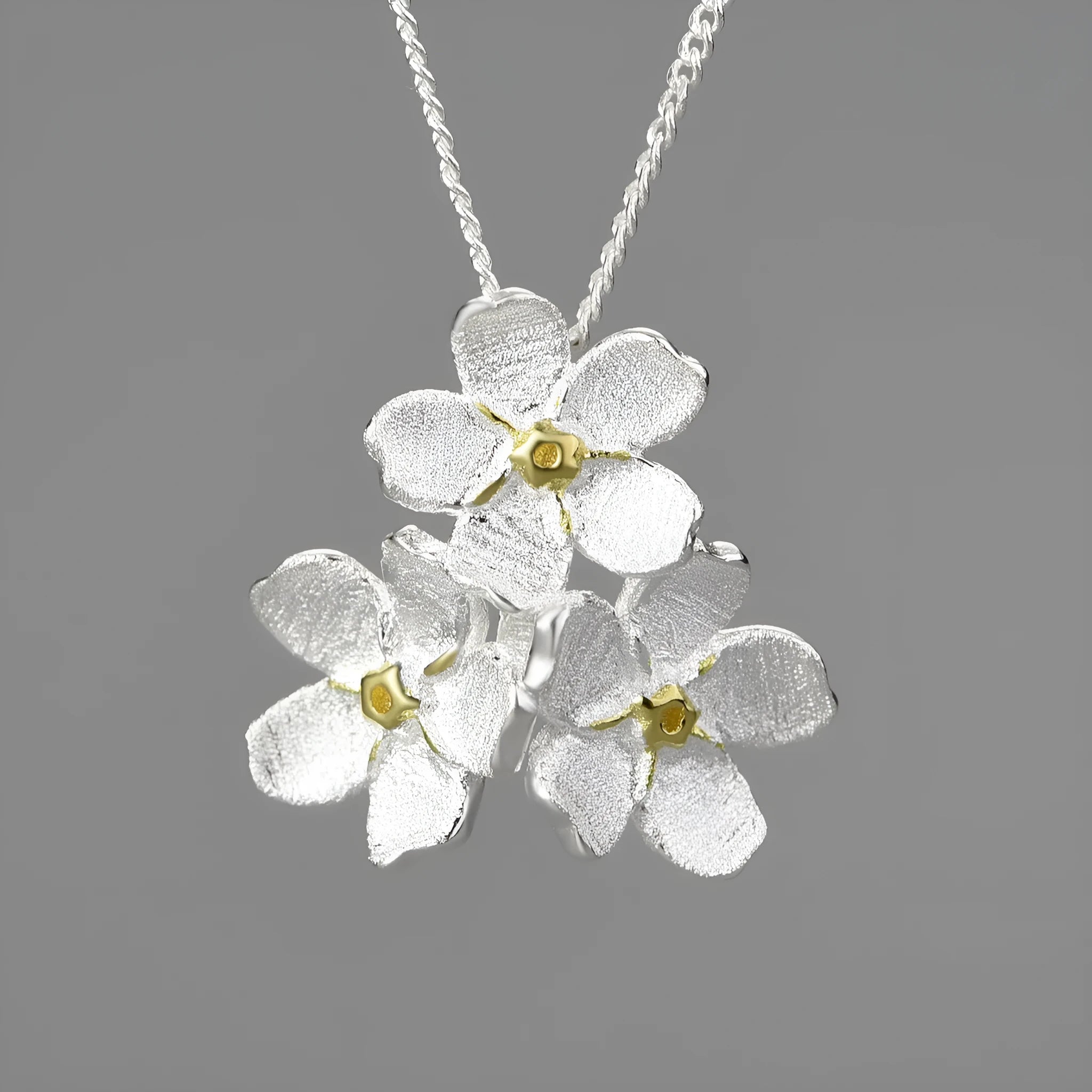 Myosotis Sylvatica sterling silver pendant with pastoral style floral design, gold or silver electroplated finish