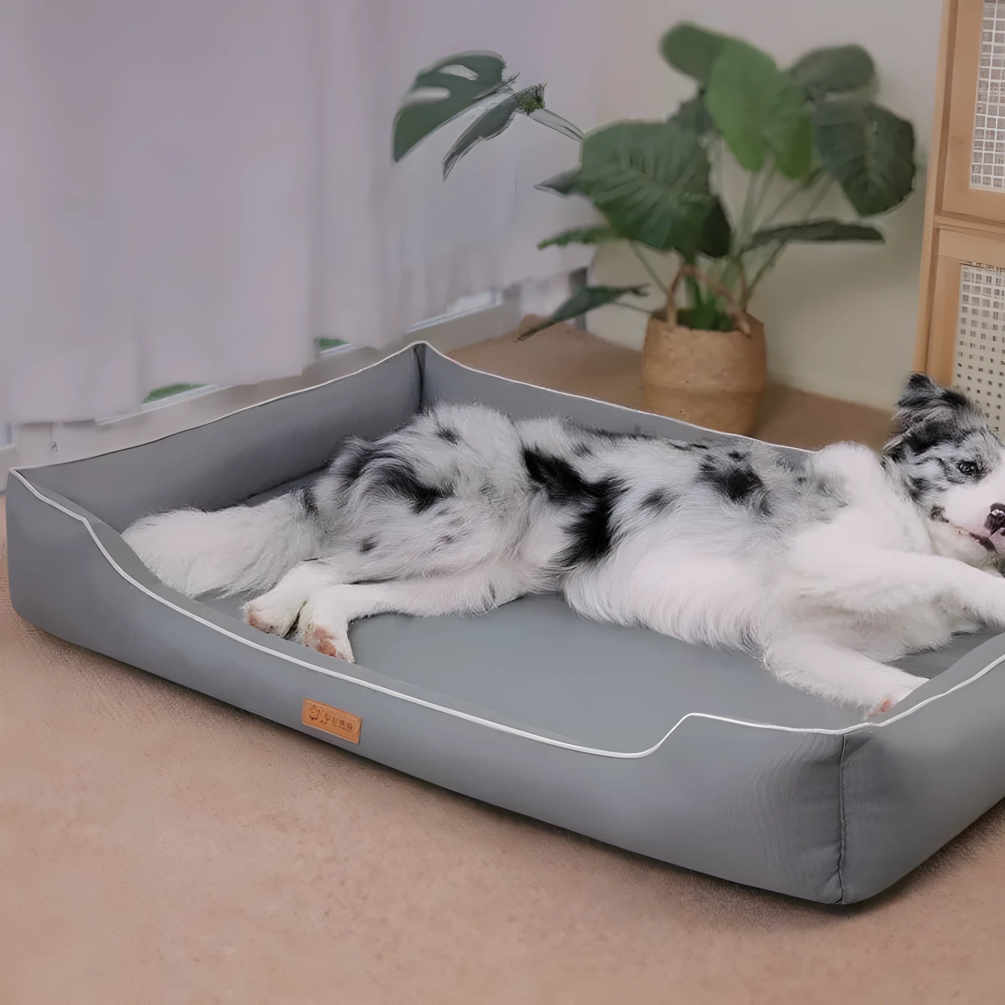 Durable Oxford fabric dog bed with removable washable cover in Army Green colour