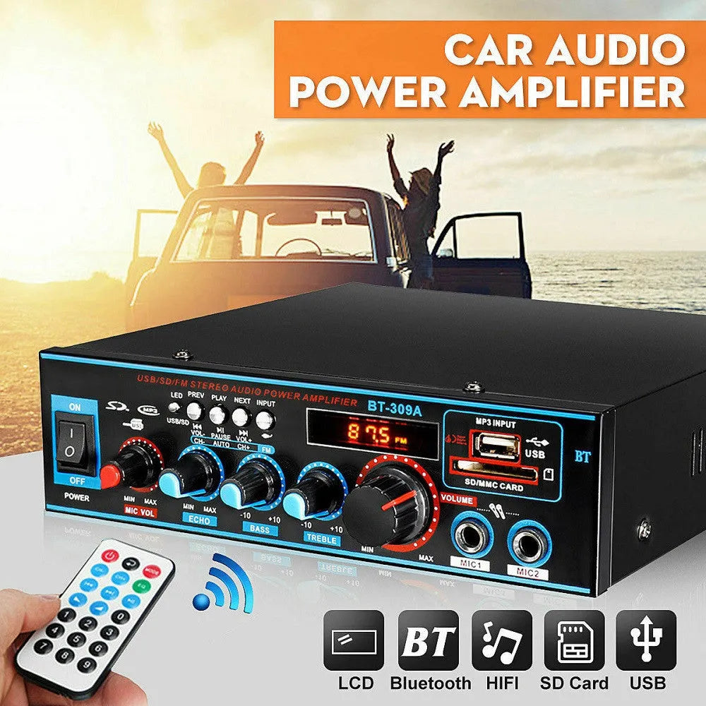 BT-309A-A black Bluetooth power amplifier with recording function for home and car use