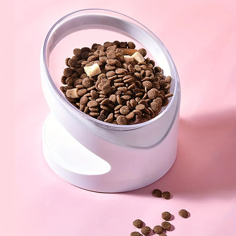 White elevated cat food bowl with clear plastic and 8.5cm height for anti-vomit feeding
