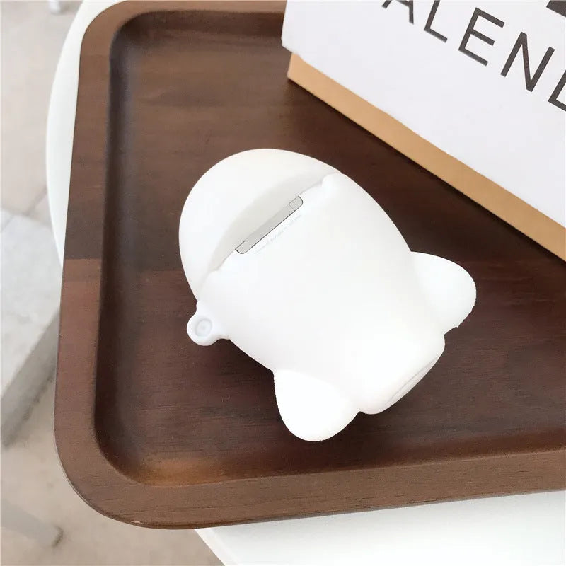 Cartoon airplane headset themed silicone flip case for Apple AirPods 1 and 2 with hook attachment